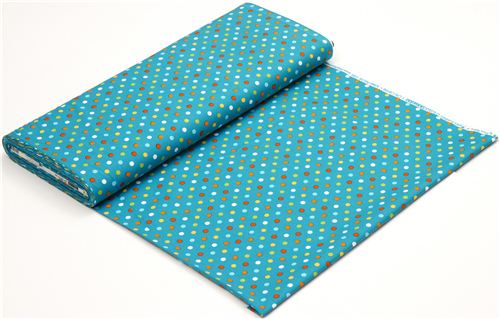 teal fabric with colourful polka dots by Robert Kaufman 3