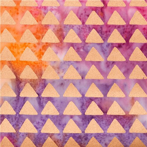 Batik Tie Dye Metalic Gold Triangles Orange Purple Pink Fabric