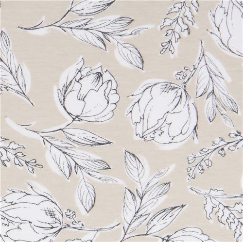 toile de Jouy Tela de punto en beis con flores Tela