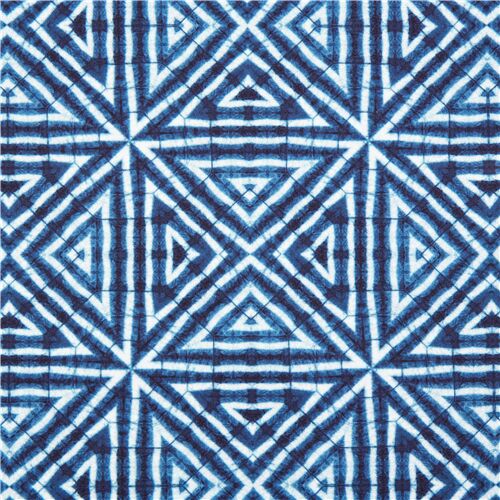 Tela batik diseo geomtrico simetra azul tringulo cuadrado Tela