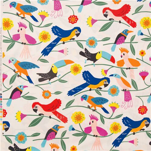 Piume Uccelli Tropicali Fiori Tessuto