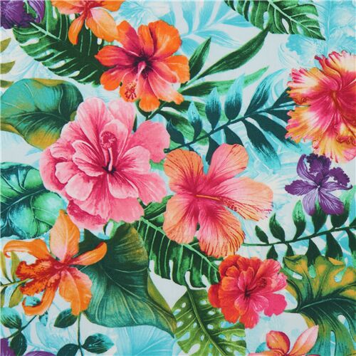 Hibiscus Paradis Fleurs Tropicales Feuilles Tissu
