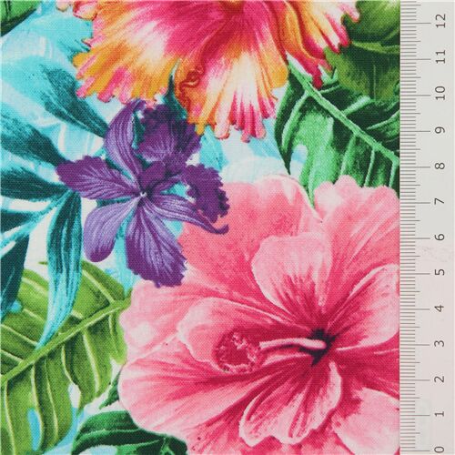 Remnant (14 x 112 cm) - tropical flower Timeless Treasures fabric with hibiscus pattern 2