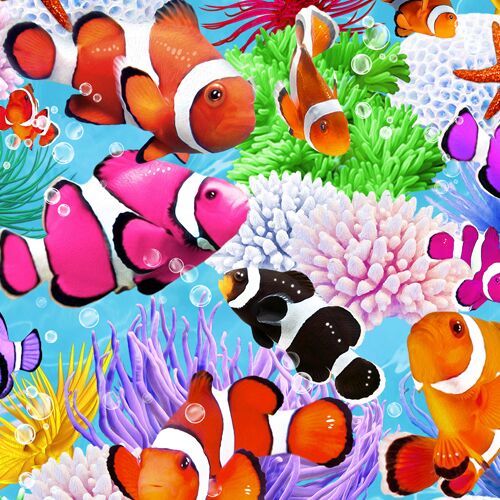 Stoffrest (50 x 112 cm) - tropischer Regenbogen-Clownfischstoff von Timeless Treasures