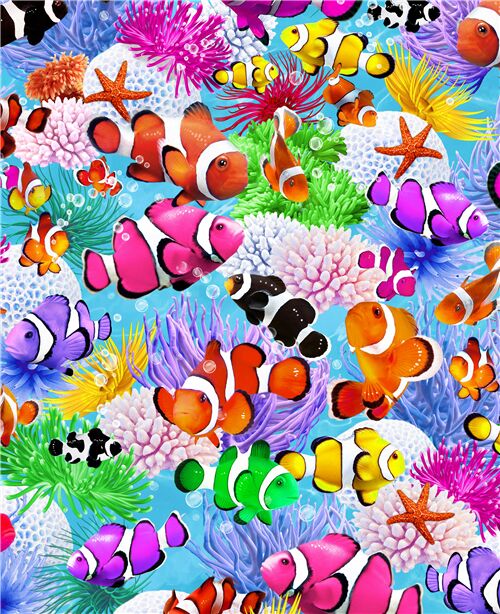 Stoffrest (50 x 112 cm) - tropischer Regenbogen-Clownfischstoff von Timeless Treasures 2