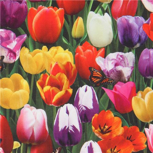 tulip flowers digital print fabric by Elizabeth's Studio Fabric