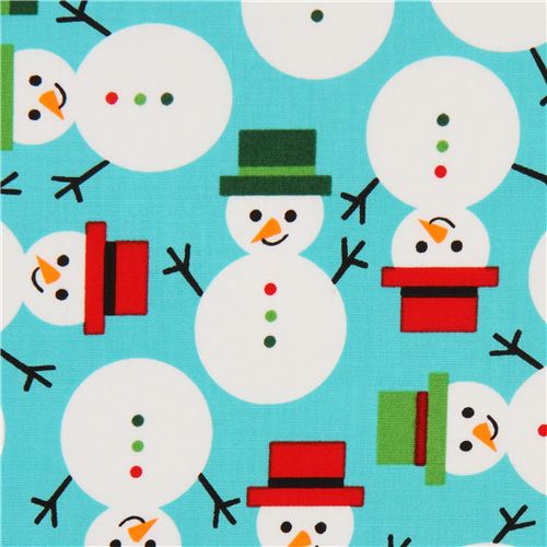 Tela de Navidad turquesa muecos de nieve Robert Kaufman Tela