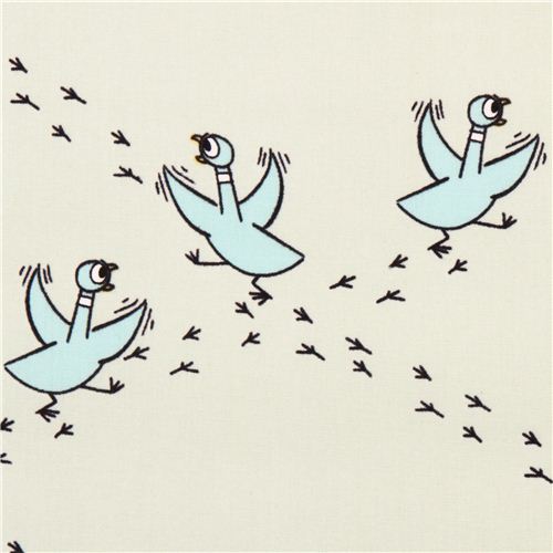 Tissu bio Cloud 9 turquoise, pigeons qui courent en losanges Tissu