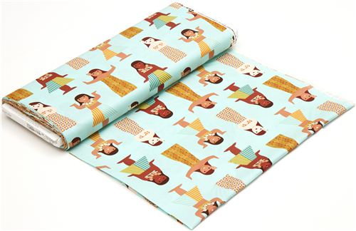 turquoise Hula girls dolls fabric par Michael Miller  3