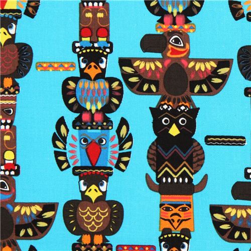 trkiser Indianer Totempfahl Tier Stoff Indian Totem USA Stoff
