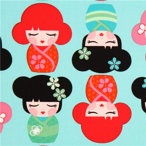 trkiser Kokeshi Puppen Stoff von Robert Kaufman USA Stoff