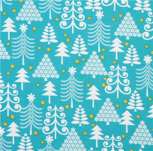 turquoise Michael Miller Christmas fabric Holiday Trees 2
