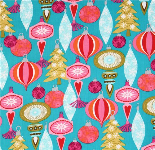 turquoise Michael Miller Christmas fabric Jingle Dangle 2