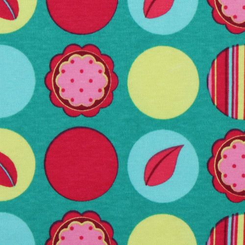 Tessuto in interlock turchese di Michael Miller Mod Dots Tessuto