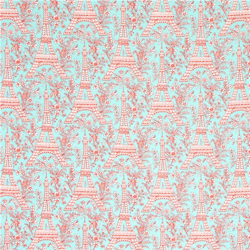 turquoise Michael Miller fabric Eiffel Tower flowers 4