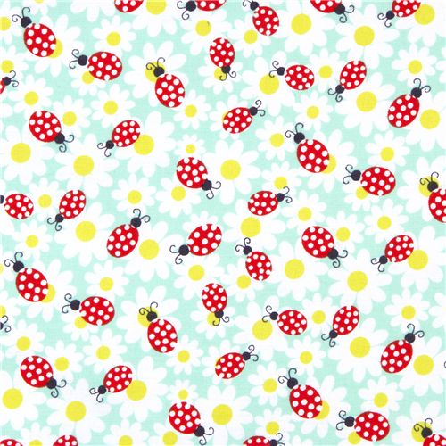 turquoise Michael Miller fabric daisy lady birds 2