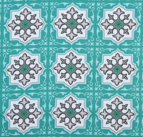 turquoise Michael Miller fabric gray tiles Temple Tiles 1
