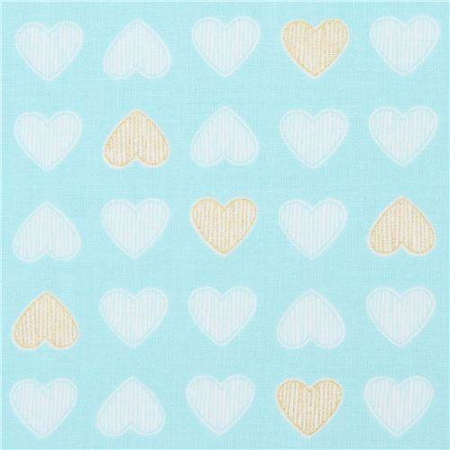 Tela turquesa con corazón adorno dorado metálico Michael Miller Heart of Gold Tela