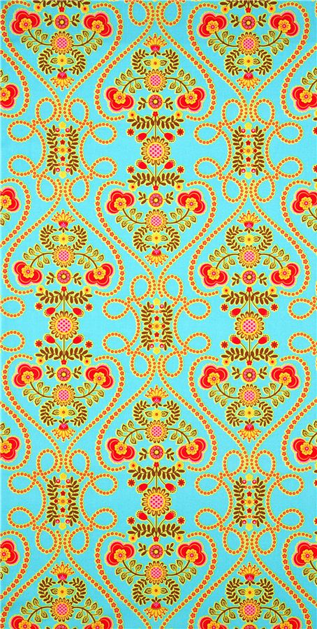turquoise Michael Miller fabric with flowers and hearts 2