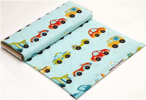 turquoise Riley Blake fabric car traffic fire engine 3