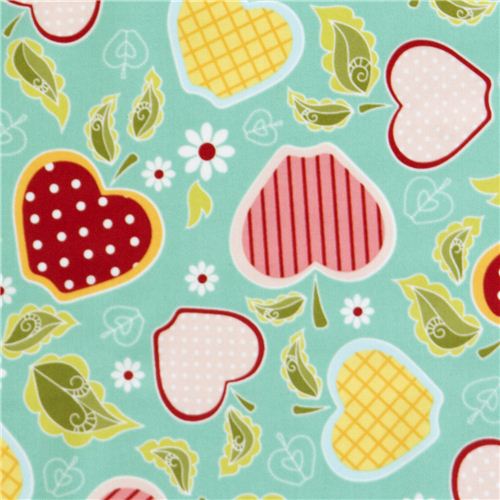 turquoise Riley Blake laminate fabric apple heart flower 1