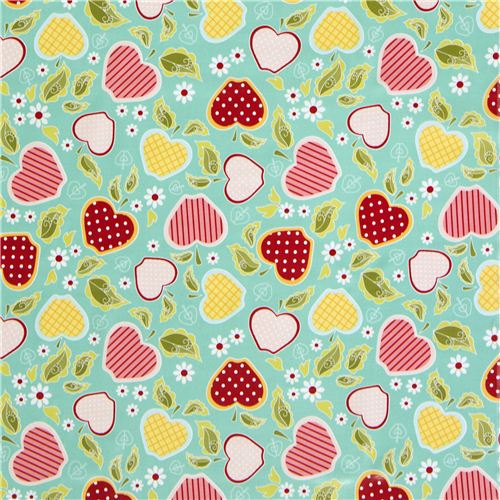 turquoise Riley Blake laminate fabric apple heart flower 2