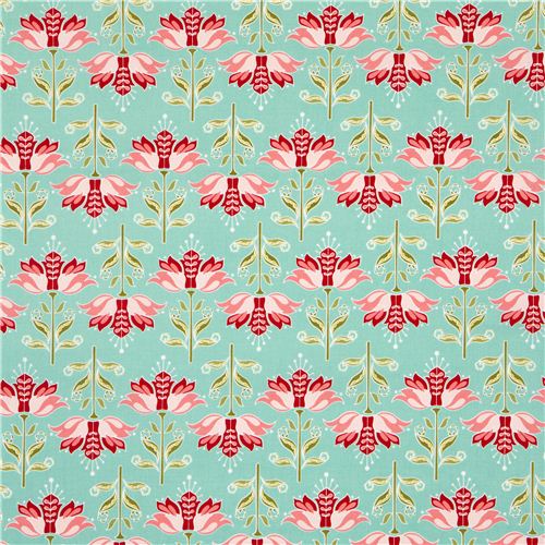turquoise Riley Blake fabric with rosa flowers 2