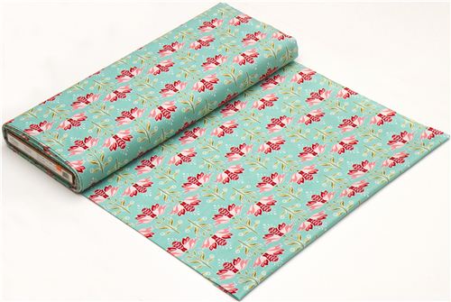 turquoise Riley Blake fabric with rosa flowers 3