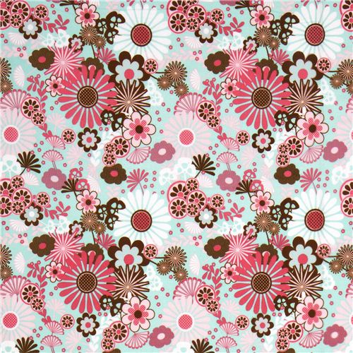 türkiser Riley Blake Flannell Stoff mit Blumen USA 2