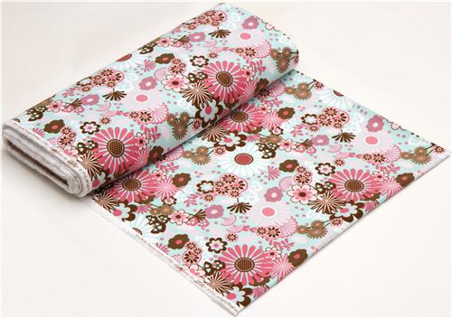 türkiser Riley Blake Flannell Stoff mit Blumen USA 3