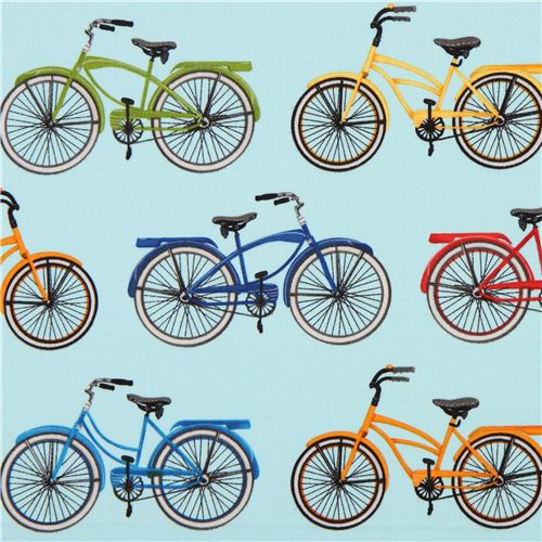 Tela turquesa de Robert Kaufman con bicicletas de EEUU Tela