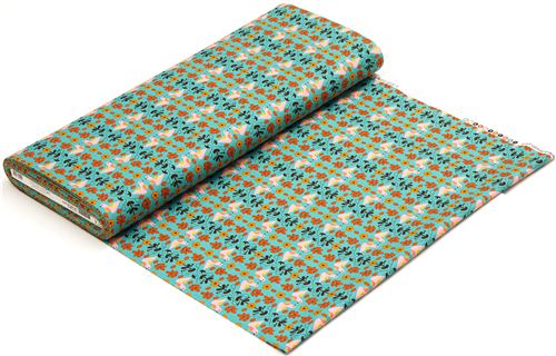 turquoise Robert Kaufman fabric with bird flower leaf  3