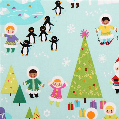 turquoise Silly Chilly Christmas Xmas fabric Alexander Henry Fabric