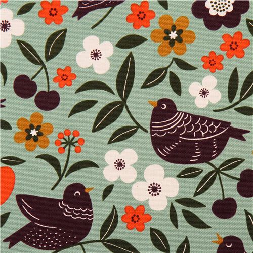 Tela oxford turquesa animales pjaro flor de Cosmo Japn Tela