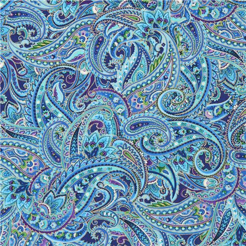 Tela azul turquesa motivo cachemira colores dorado metalizado Timeless Treasures Tela