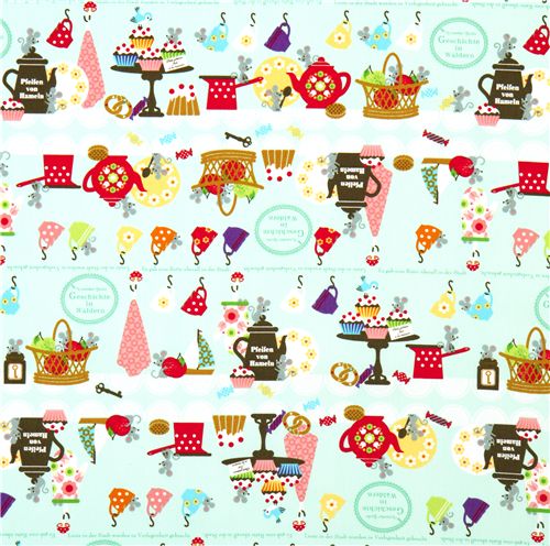 turquoise cupcake tea service mouse fabric Kokka Japan 2