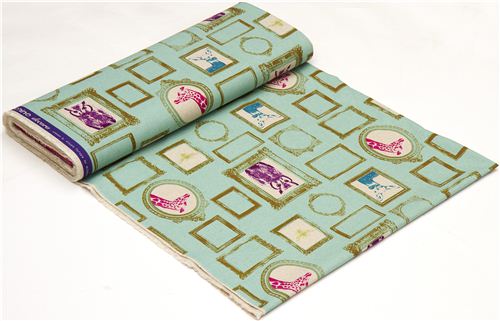turquoise echino canvas fabric Frame owl giraffe deer 3