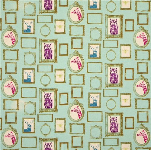 turquoise echino canvas fabric Frame owl giraffe deer 4
