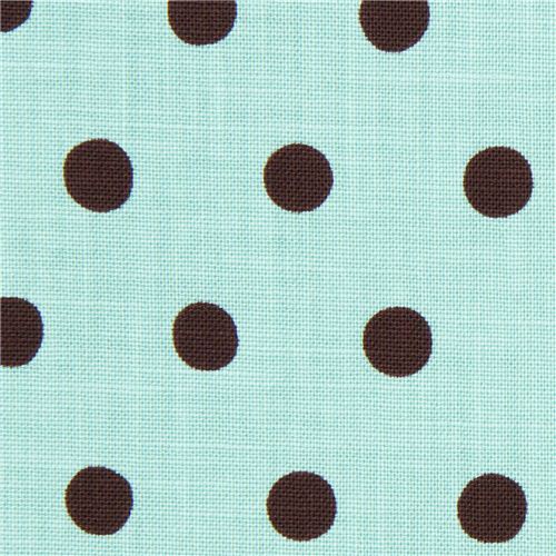 turquoise echino canvas fabric with brown polka dots 1