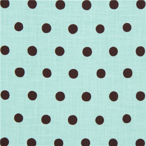 turquoise echino canvas fabric with brown polka dots 2