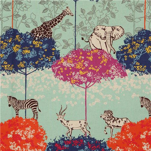 Tela laminada acacia de echino animales safari turquesa Tela