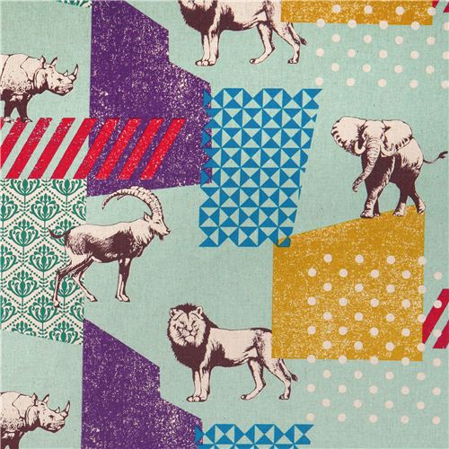 Tela lona laminada echino zon turquesa animal safari estampado Japn Tela
