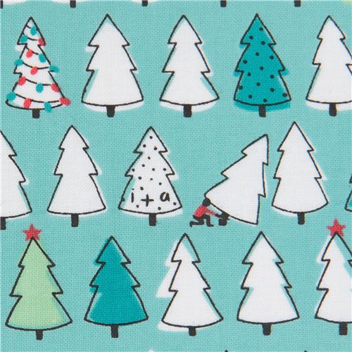 Tissu Ink & Arrow turquoise avec des petits sapins de Noël