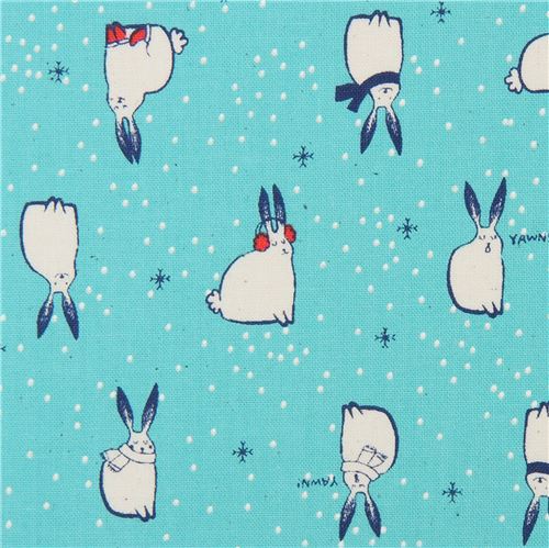 Tela turquesa con conejitos invierno animales de Cotton and Steel Tela