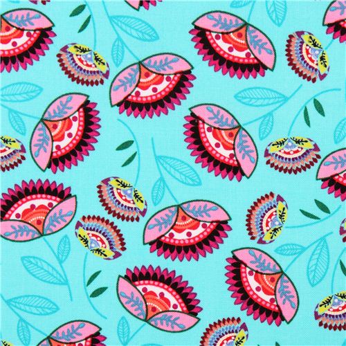 Tissu turquoise avec des fleurs par Timeless Treasures  Tissu