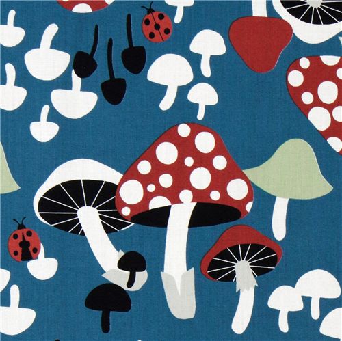 turquoise fly agaric fabric ladybirds by Kokka Japan Fabric