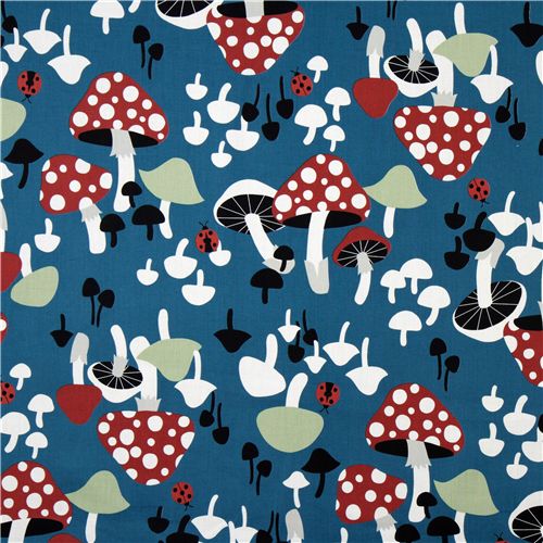 turquoise fly agaric fabric ladybirds by Kokka Japan 2