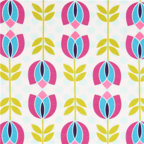 turquoise-purple tulip Michael Miller interlock fabric Fabric