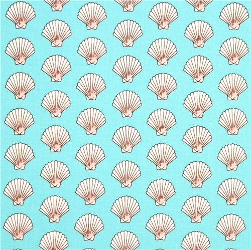 turquoise sailor fabric with shells de Michael Miller  2