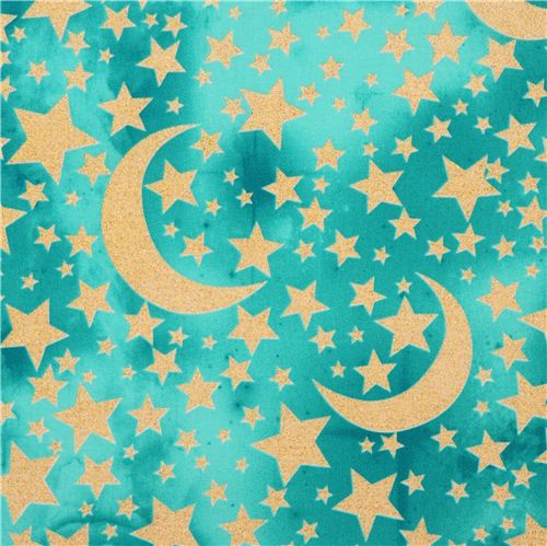 Tela verde turquesa estrella luna brillo Moon and Stars Michael Miller EE. UU. Tela